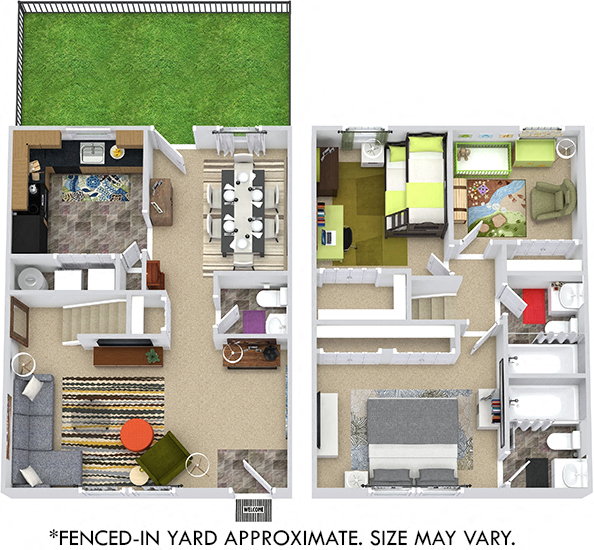 Floor plan for 3 beds, 2.5 baths, 1200 sqft
